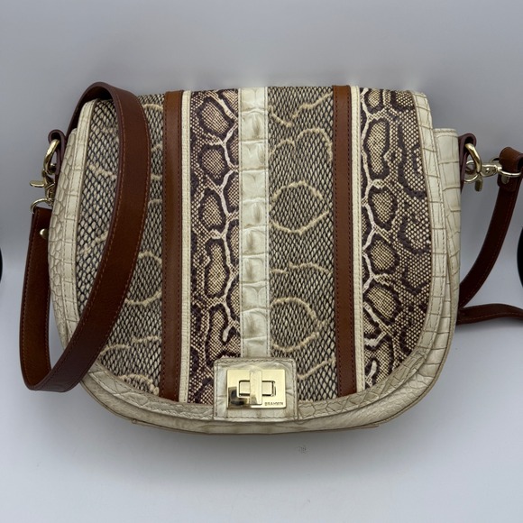 Brahmin Sonny‎ Saddle Shoulder Bag Limestone Oleta Snakeskin Leather Crossbody